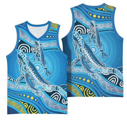 Aboriginal Ocean Whale Basketball Jersey Dot Art Dreamtime Style