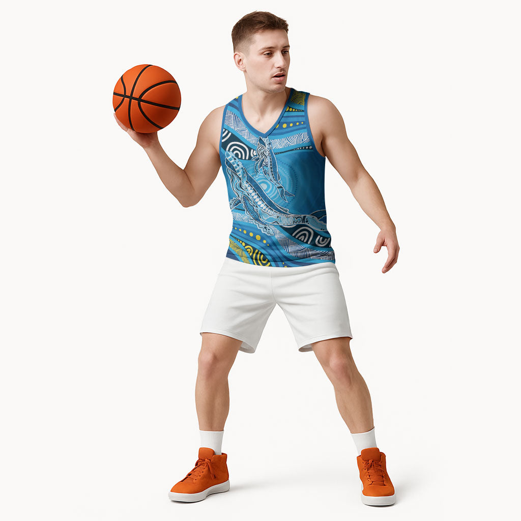 Aboriginal Ocean Whale Basketball Jersey Dot Art Dreamtime Style