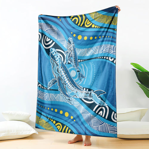 Aboriginal Ocean Whale Blanket Dot Art Dreamtime Style