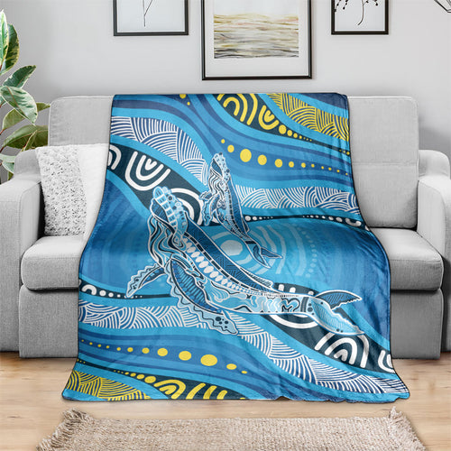 Aboriginal Ocean Whale Blanket Dot Art Dreamtime Style