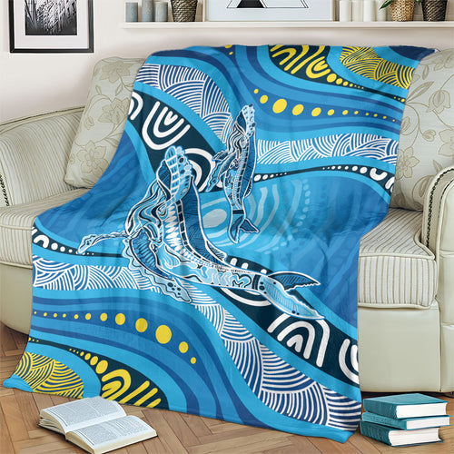 Aboriginal Ocean Whale Blanket Dot Art Dreamtime Style
