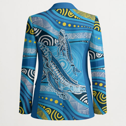Aboriginal Ocean Whale Blazer Dot Art Dreamtime Style