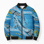 Aboriginal Ocean Whale Bomber Puffer Jacket Dot Art Dreamtime Style