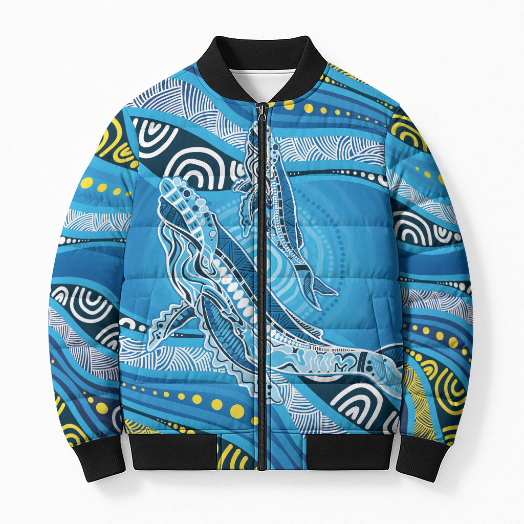 Aboriginal Ocean Whale Bomber Puffer Jacket Dot Art Dreamtime Style
