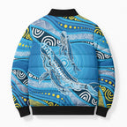 Aboriginal Ocean Whale Bomber Puffer Jacket Dot Art Dreamtime Style