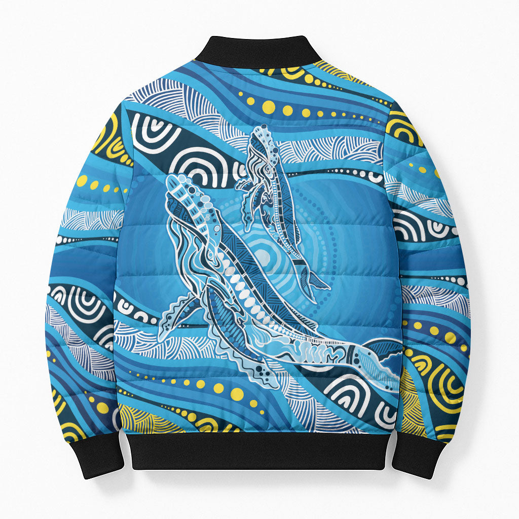 Aboriginal Ocean Whale Bomber Puffer Jacket Dot Art Dreamtime Style