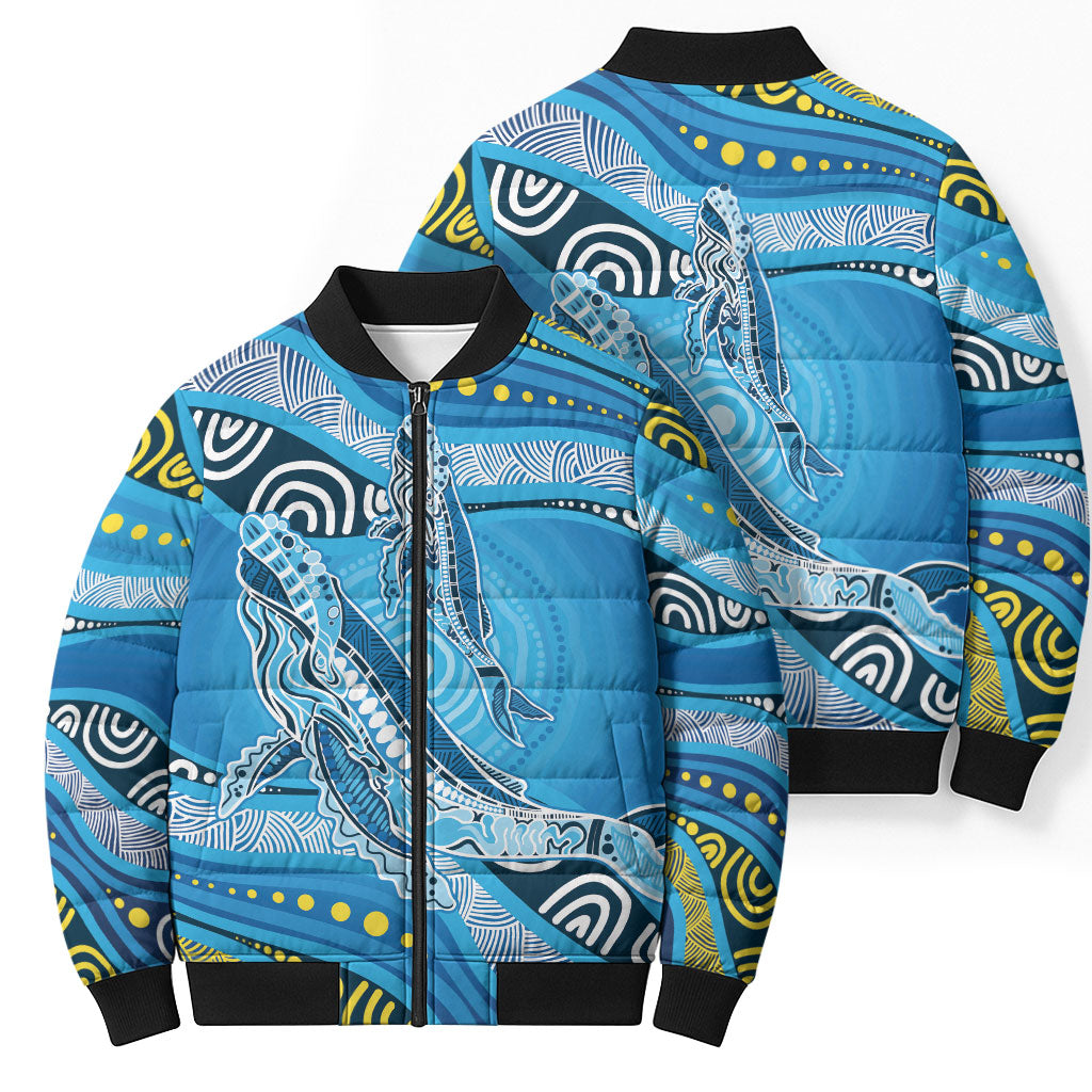 Aboriginal Ocean Whale Bomber Puffer Jacket Dot Art Dreamtime Style