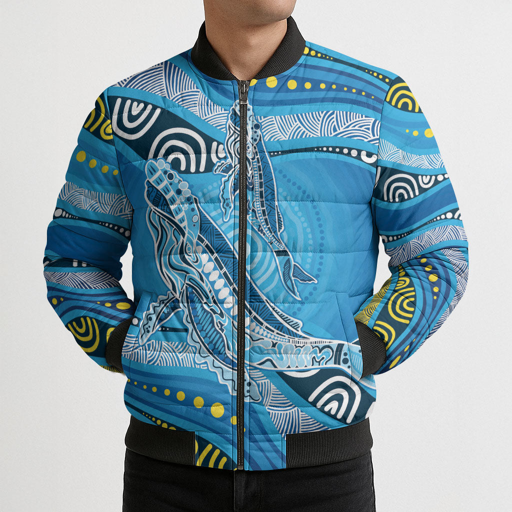 Aboriginal Ocean Whale Bomber Puffer Jacket Dot Art Dreamtime Style