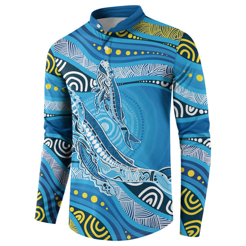 Aboriginal Ocean Whale Button Sweatshirt Dot Art Dreamtime Style