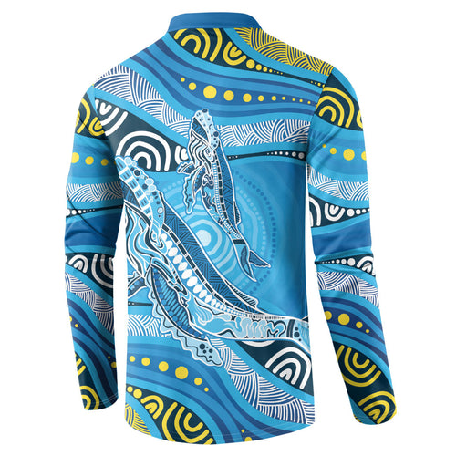Aboriginal Ocean Whale Button Sweatshirt Dot Art Dreamtime Style