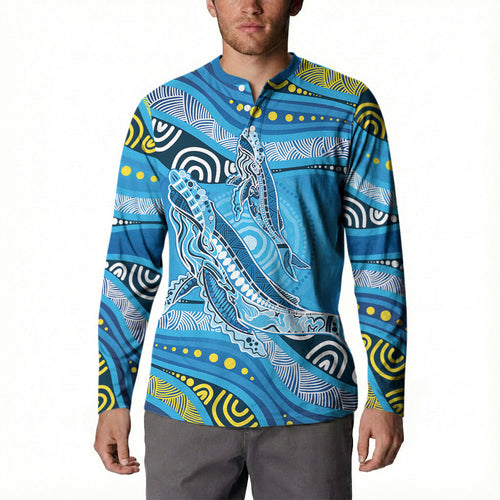 Aboriginal Ocean Whale Button Sweatshirt Dot Art Dreamtime Style