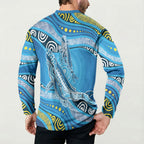 Aboriginal Ocean Whale Button Sweatshirt Dot Art Dreamtime Style
