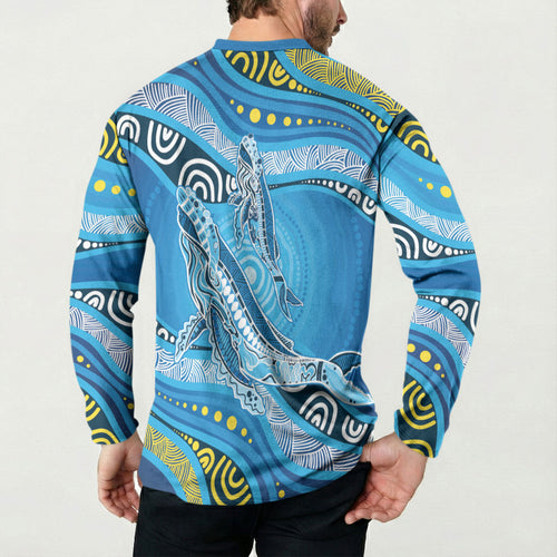 Aboriginal Ocean Whale Button Sweatshirt Dot Art Dreamtime Style