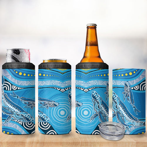 Aboriginal Ocean Whale 4 in 1 Can Cooler Tumbler Dot Art Dreamtime Style