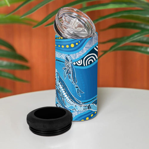 Aboriginal Ocean Whale 4 in 1 Can Cooler Tumbler Dot Art Dreamtime Style