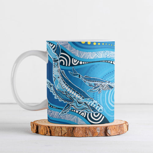 Aboriginal Ocean Whale Ceramic Mug Dot Art Dreamtime Style