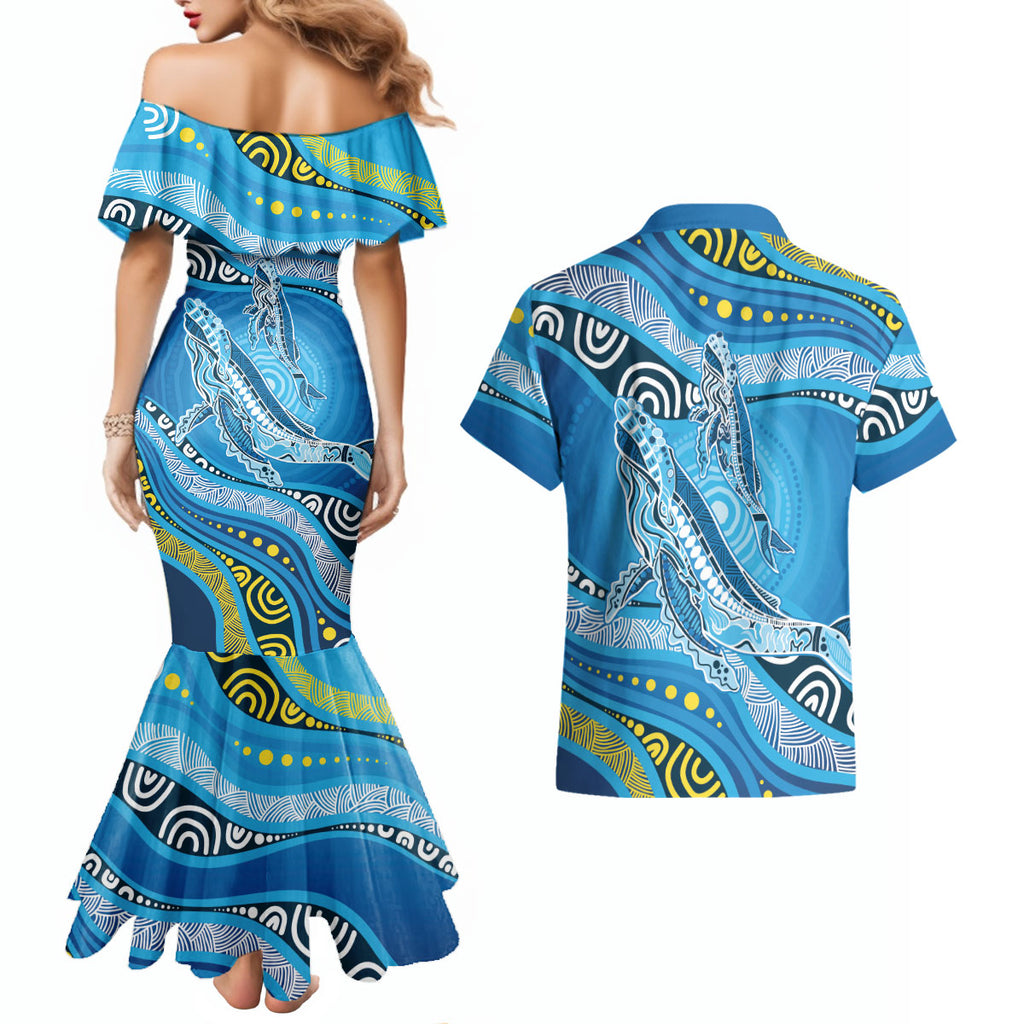 Aboriginal Ocean Whale Couples Matching Mermaid Dress and Hawaiian Shirt Dot Art Dreamtime Style