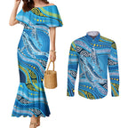Aboriginal Ocean Whale Couples Matching Mermaid Dress and Long Sleeve Button Shirt Dot Art Dreamtime Style