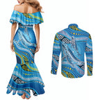 Aboriginal Ocean Whale Couples Matching Mermaid Dress and Long Sleeve Button Shirt Dot Art Dreamtime Style