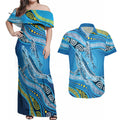 Aboriginal Ocean Whale Couples Matching Off Shoulder Maxi Dress and Hawaiian Shirt Dot Art Dreamtime Style