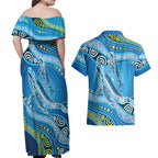 Aboriginal Ocean Whale Couples Matching Off Shoulder Maxi Dress and Hawaiian Shirt Dot Art Dreamtime Style