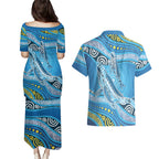 Aboriginal Ocean Whale Couples Matching Puletasi and Hawaiian Shirt Dot Art Dreamtime Style