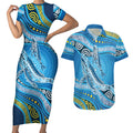 Aboriginal Ocean Whale Couples Matching Short Sleeve Bodycon Dress and Hawaiian Shirt Dot Art Dreamtime Style