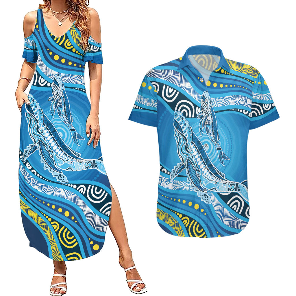 Aboriginal Ocean Whale Couples Matching Summer Maxi Dress and Hawaiian Shirt Dot Art Dreamtime Style