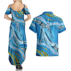 Aboriginal Ocean Whale Couples Matching Summer Maxi Dress and Hawaiian Shirt Dot Art Dreamtime Style