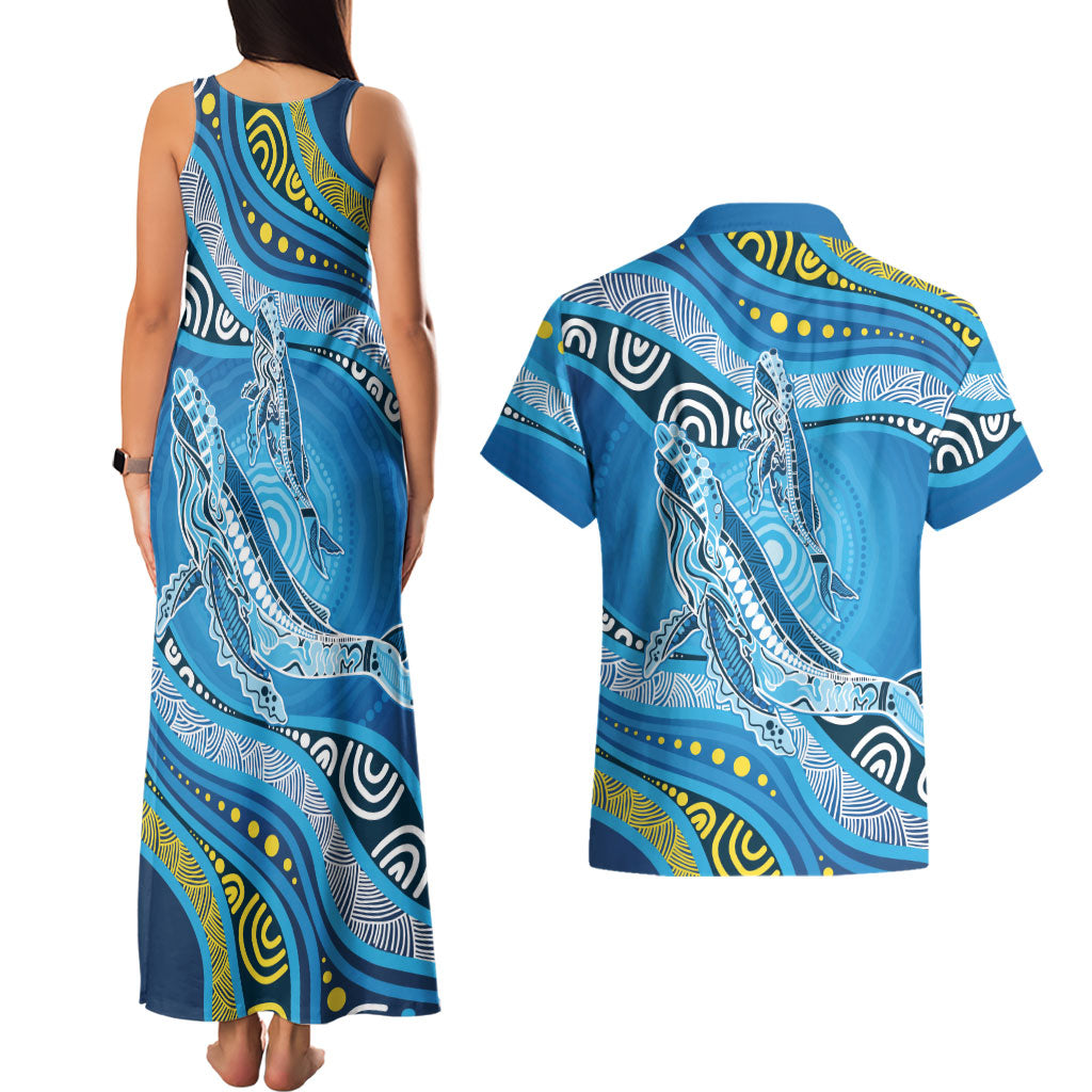 Aboriginal Ocean Whale Couples Matching Tank Maxi Dress and Hawaiian Shirt Dot Art Dreamtime Style