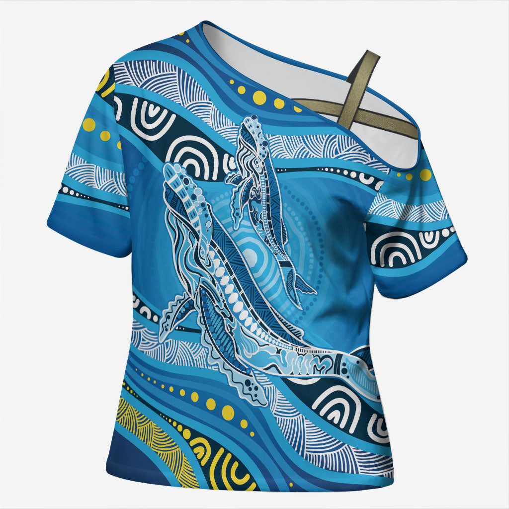 Aboriginal Ocean Whale Cross Shoulder Shirt Dot Art Dreamtime Style