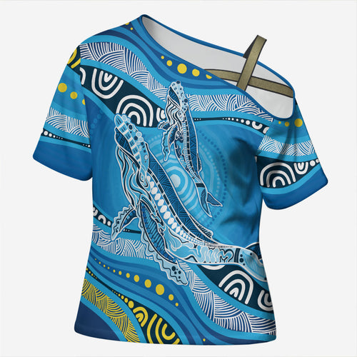 Aboriginal Ocean Whale Cross Shoulder Shirt Dot Art Dreamtime Style