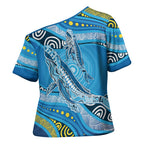 Aboriginal Ocean Whale Cross Shoulder Shirt Dot Art Dreamtime Style