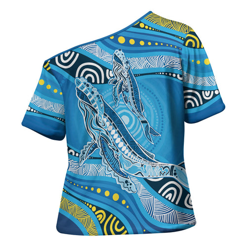 Aboriginal Ocean Whale Cross Shoulder Shirt Dot Art Dreamtime Style