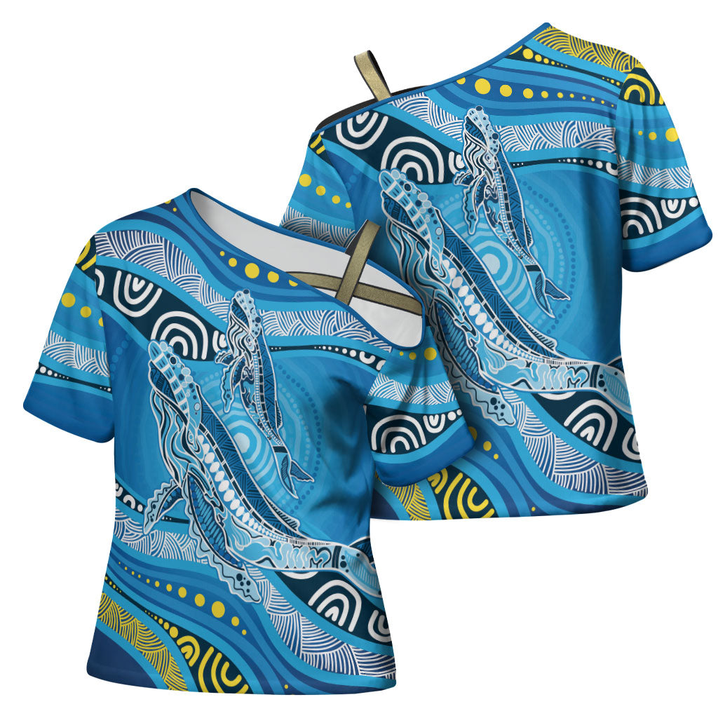 Aboriginal Ocean Whale Cross Shoulder Shirt Dot Art Dreamtime Style