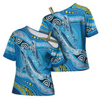 Aboriginal Ocean Whale Cross Shoulder Shirt Dot Art Dreamtime Style
