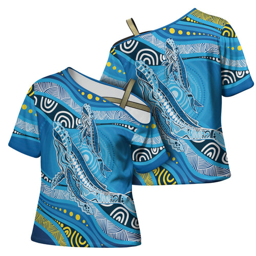 Aboriginal Ocean Whale Cross Shoulder Shirt Dot Art Dreamtime Style