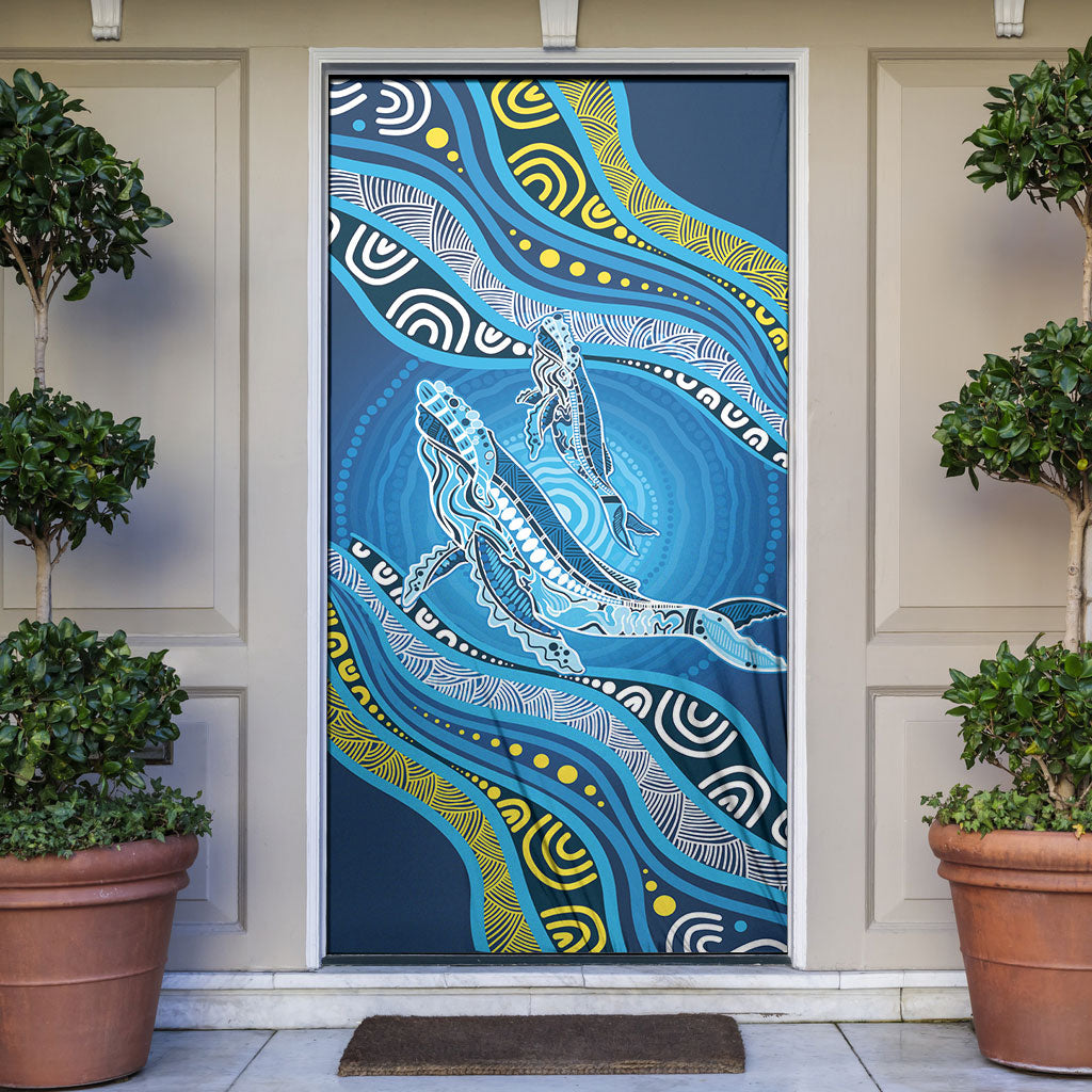 Aboriginal Ocean Whale Door Cover Dot Art Dreamtime Style