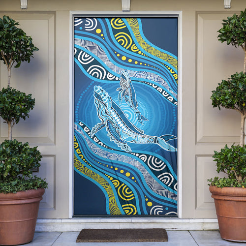 Aboriginal Ocean Whale Door Cover Dot Art Dreamtime Style