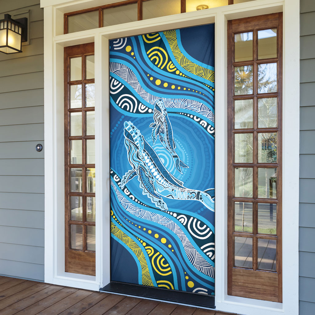 Aboriginal Ocean Whale Door Cover Dot Art Dreamtime Style