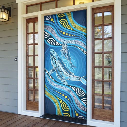 Aboriginal Ocean Whale Door Cover Dot Art Dreamtime Style