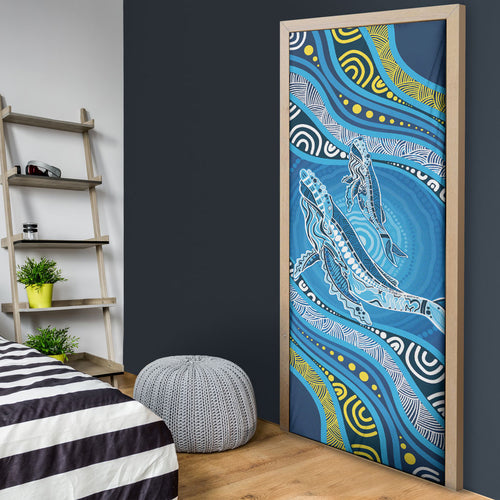 Aboriginal Ocean Whale Door Cover Dot Art Dreamtime Style