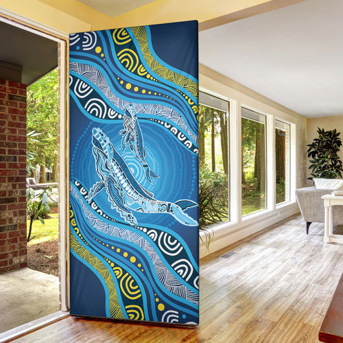 Aboriginal Ocean Whale Door Cover Dot Art Dreamtime Style