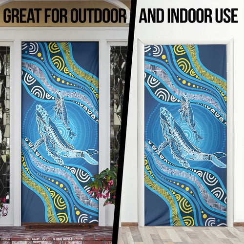 Aboriginal Ocean Whale Door Cover Dot Art Dreamtime Style