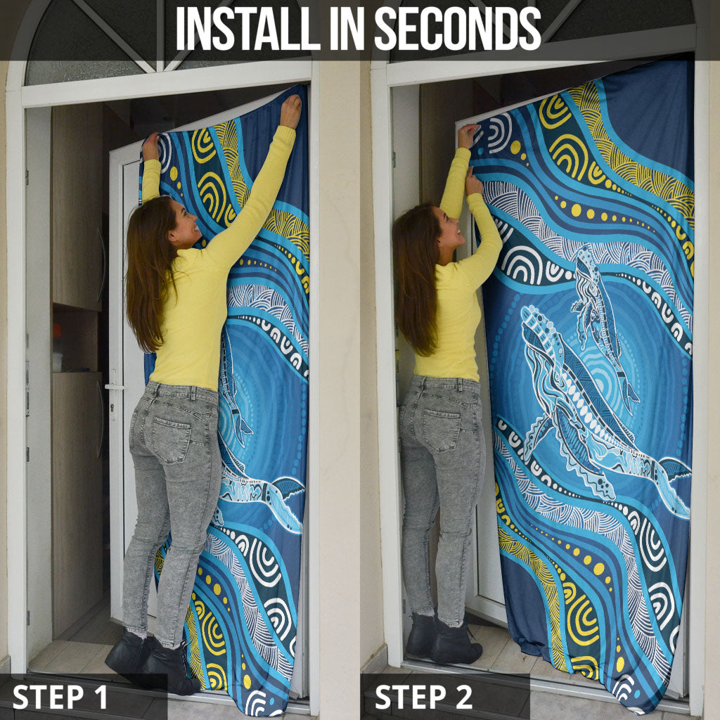 Aboriginal Ocean Whale Door Cover Dot Art Dreamtime Style