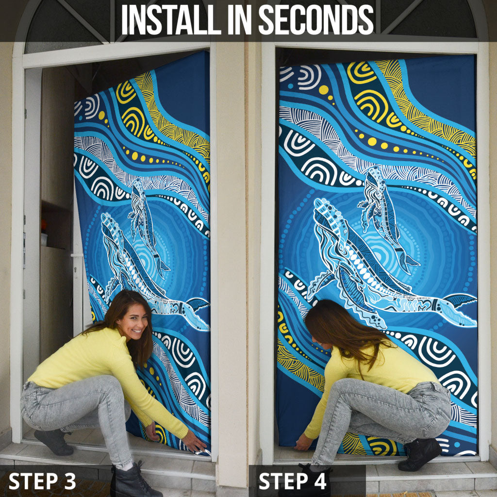 Aboriginal Ocean Whale Door Cover Dot Art Dreamtime Style