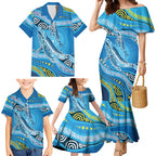 Aboriginal Ocean Whale Family Matching Mermaid Dress and Hawaiian Shirt Dot Art Dreamtime Style