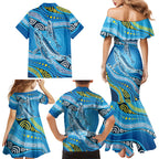 Aboriginal Ocean Whale Family Matching Mermaid Dress and Hawaiian Shirt Dot Art Dreamtime Style