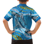Aboriginal Ocean Whale Family Matching Off The Shoulder Long Sleeve Dress and Hawaiian Shirt Dot Art Dreamtime Style