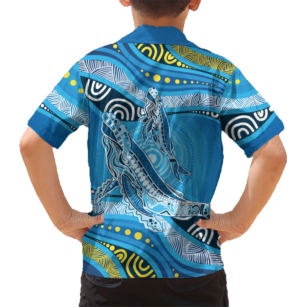 Aboriginal Ocean Whale Family Matching Off The Shoulder Long Sleeve Dress and Hawaiian Shirt Dot Art Dreamtime Style